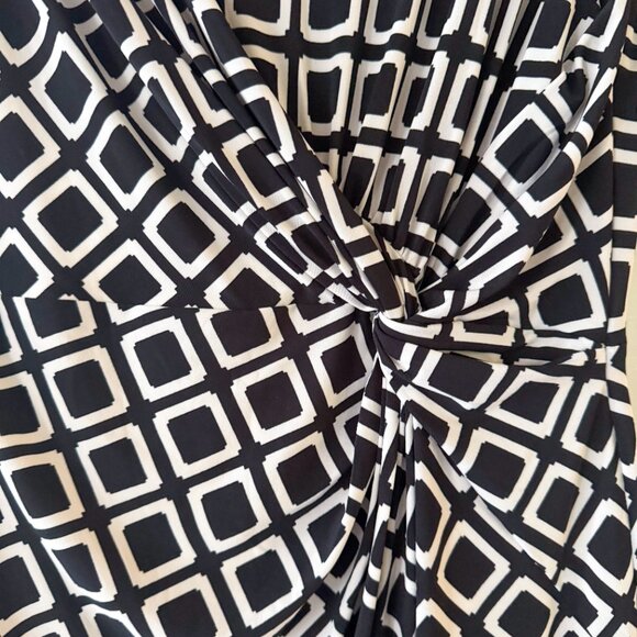 Lauren Ralph Lauren Black White Geometric Midi Dress Size 12 L,Fitted Stretch - Picture 4 of 10